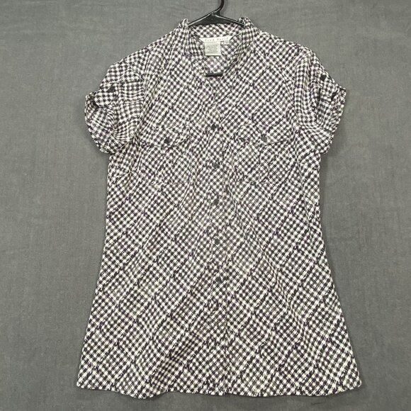 Fred David Womens Houndstooth Pattern Short Sleeve Button-Up Shirt Size Medium - Picture 1 of 9